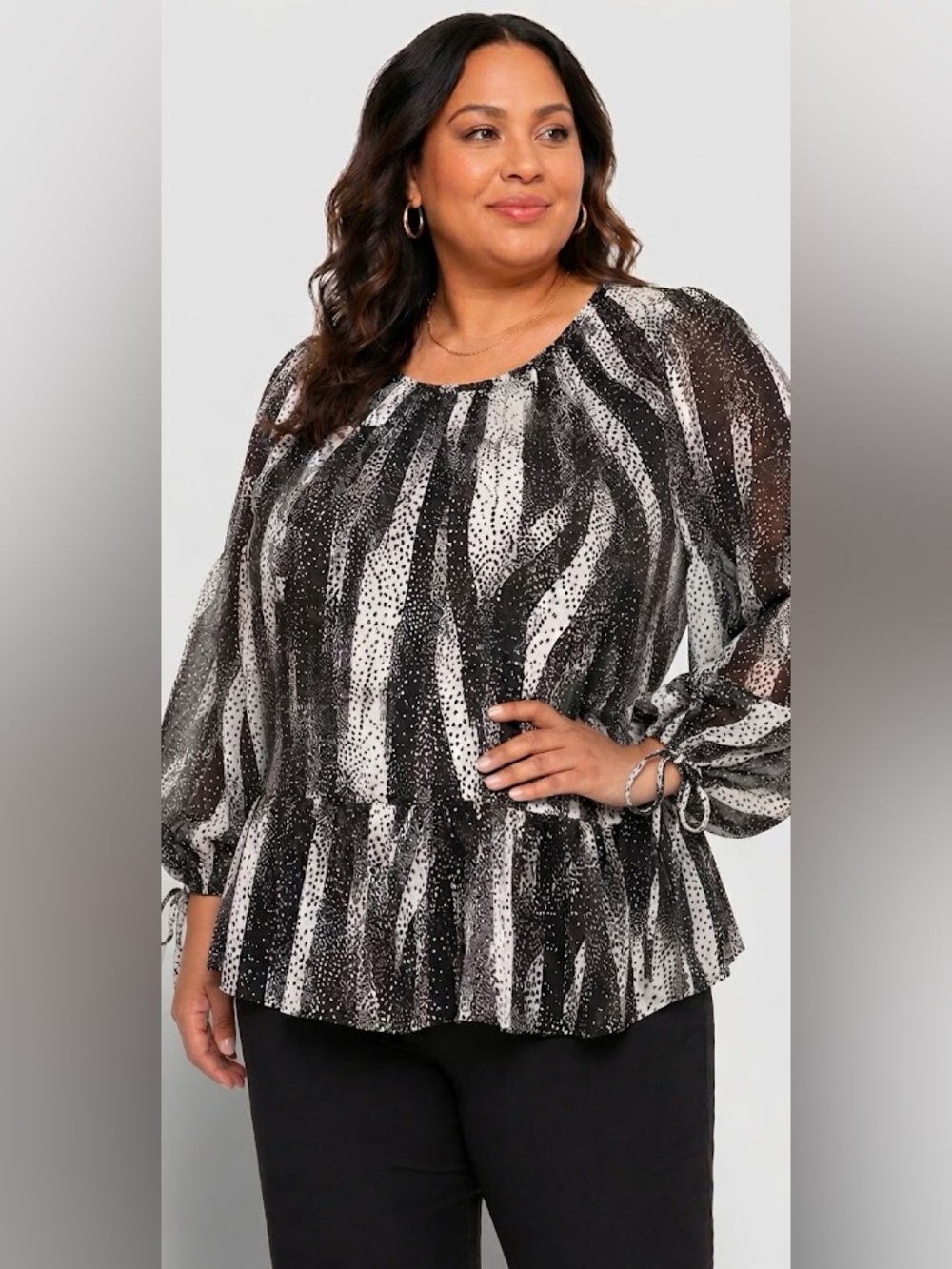 Style & Co. Black and White Dot Print Top Peplum Blouse - Size 3X